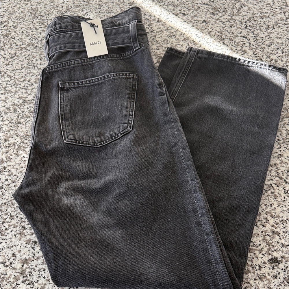 Agolde Reworked 90’s Belted Paperbag High Waisted Straight Leg Jeans Black Sz 27 - Picture 5 of 13